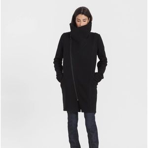 Wool Cashmere lambskin Accents Chic Coat Zip Tie Waist